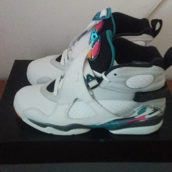 Jordan Kids White and Teal Sneakers - Picture 2 of 7
